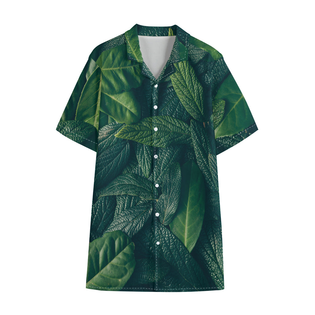 Green Leaves Print Cotton Hawaiian Shirt