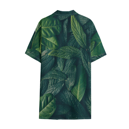 Green Leaves Print Cotton Hawaiian Shirt
