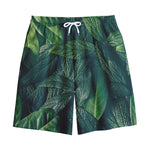 Green Leaves Print Cotton Shorts
