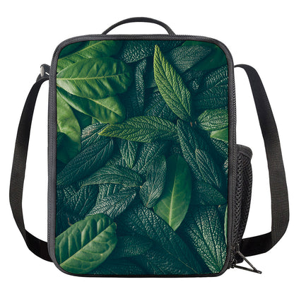 Green Leaves Print Crossbody Lunch Bag