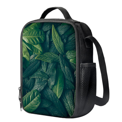 Green Leaves Print Crossbody Lunch Bag