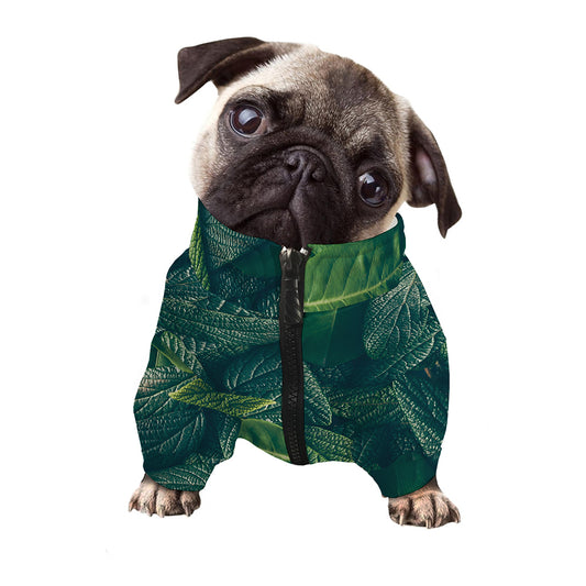 Green Leaves Print Dog Zip Up Jacket