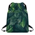 Green Leaves Print Drawstring Backpack