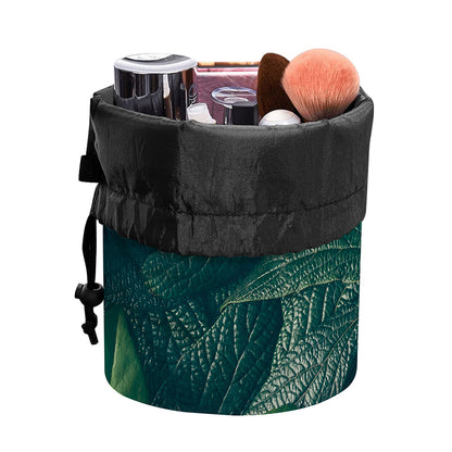 Green Leaves Print Drawstring Makeup Bag