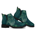 Green Leaves Print Flat Ankle Boots