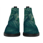 Green Leaves Print Flat Ankle Boots