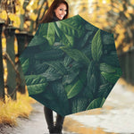 Green Leaves Print Foldable Umbrella