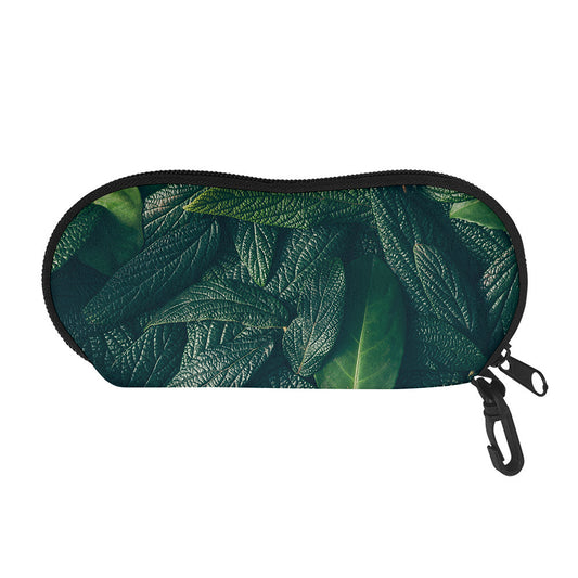 Green Leaves Print Glasses Case