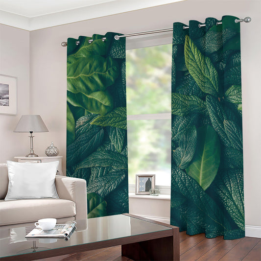 Green Leaves Print Grommet Curtains