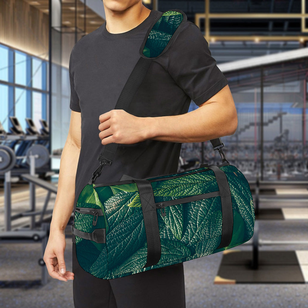 Green Leaves Print Gym Bag