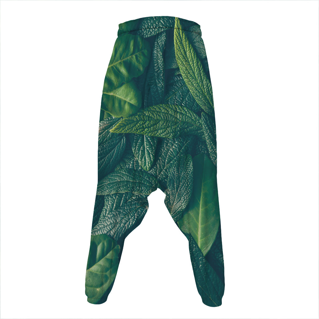 Green Leaves Print Hammer Pants