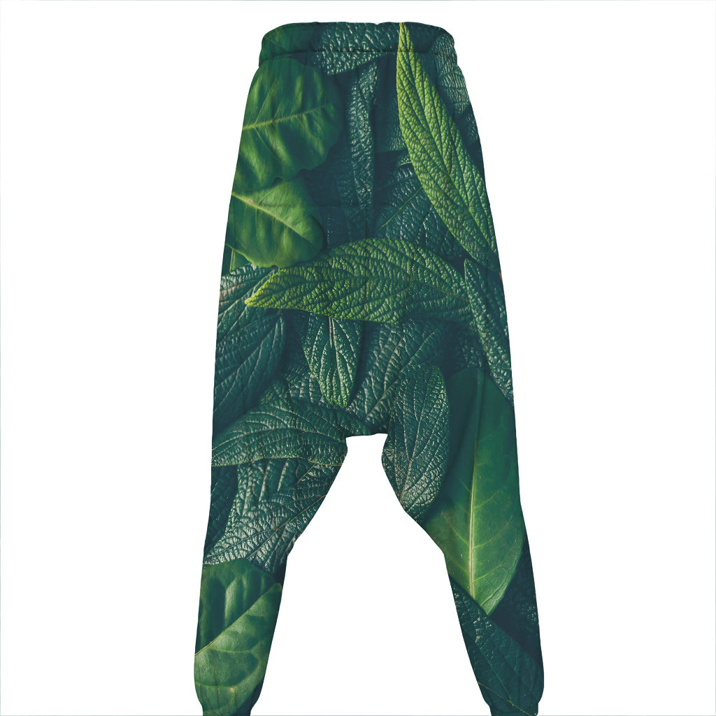 Green Leaves Print Hammer Pants