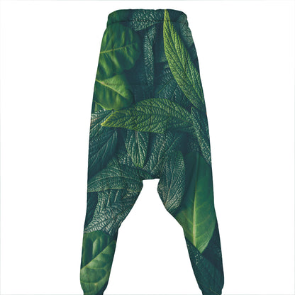 Green Leaves Print Hammer Pants