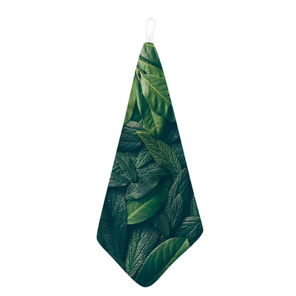 Green Leaves Print Hand Towel