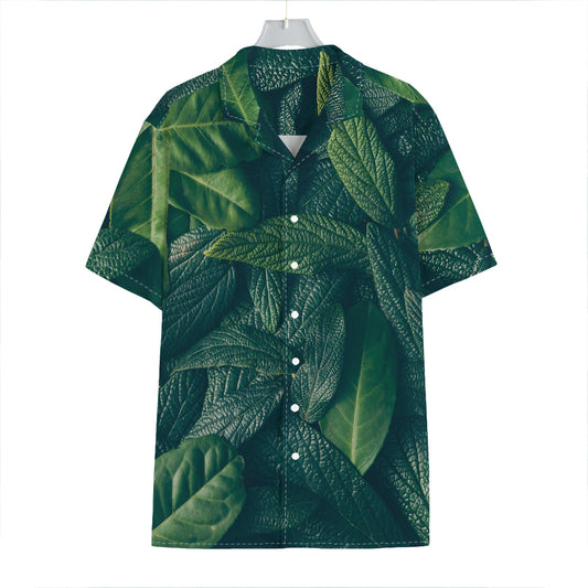 Green Leaves Print Hawaiian Shirt