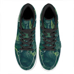 Green Leaves Print High Top Leather Sneakers