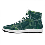 Green Leaves Print High Top Leather Sneakers