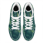 Green Leaves Print High Top Leather Sneakers