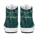 Green Leaves Print High Top Leather Sneakers