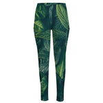 Green Leaves Print High-Waisted Pocket Leggings