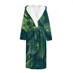 Green Leaves Print Hooded Bathrobe