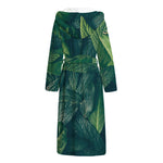 Green Leaves Print Hooded Bathrobe