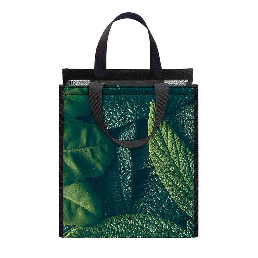 Green Leaves Print Insulated Lunch Tote