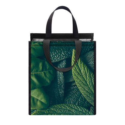 Green Leaves Print Insulated Lunch Tote