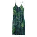 Green Leaves Print Jersey Midi Cami Dress