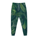 Green Leaves Print Jogger Pants
