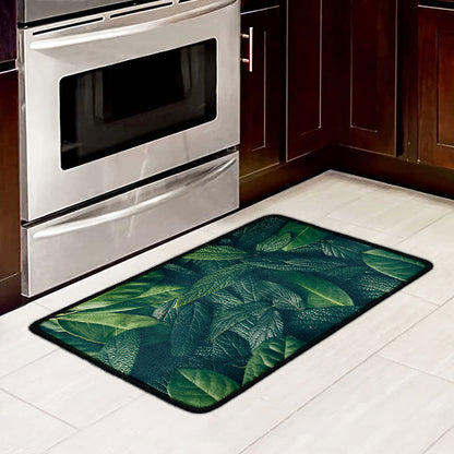 Green Leaves Print Kitchen Mat