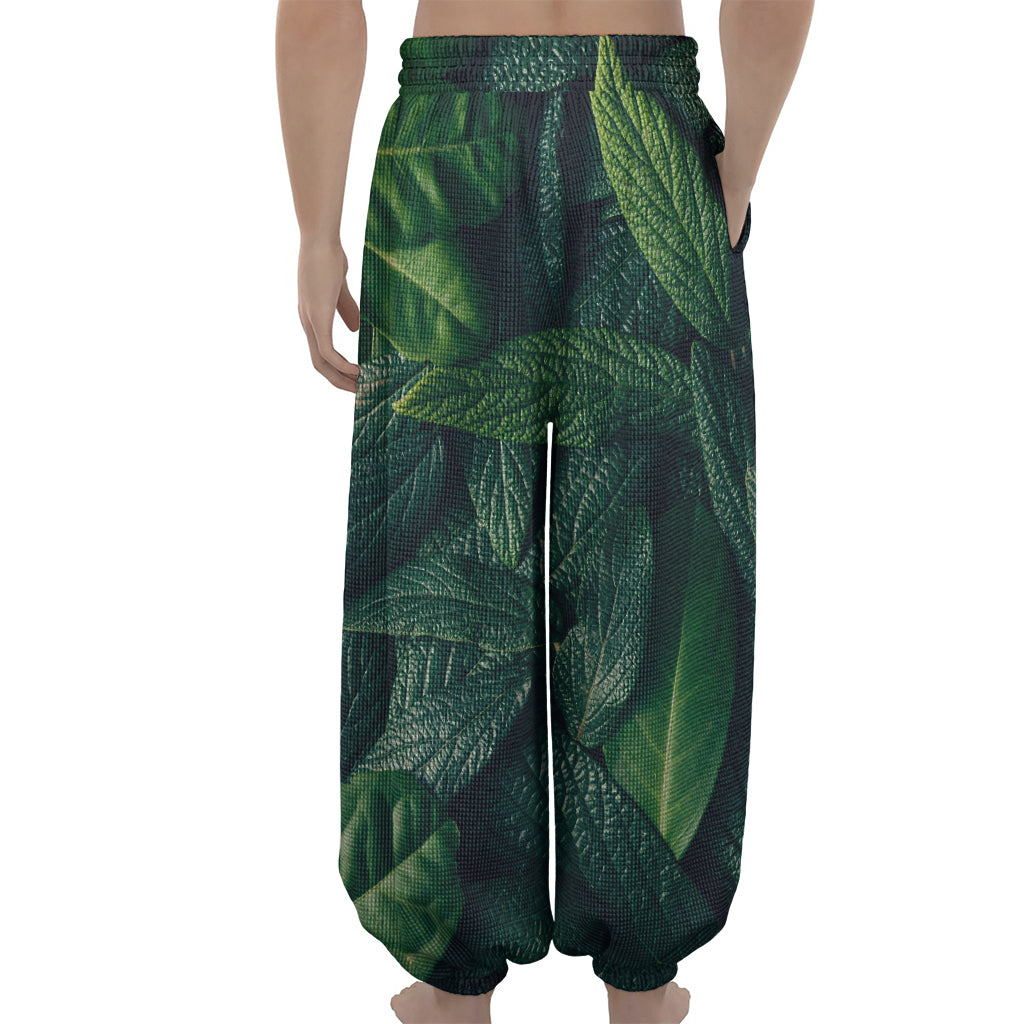 Green Leaves Print Lantern Pants