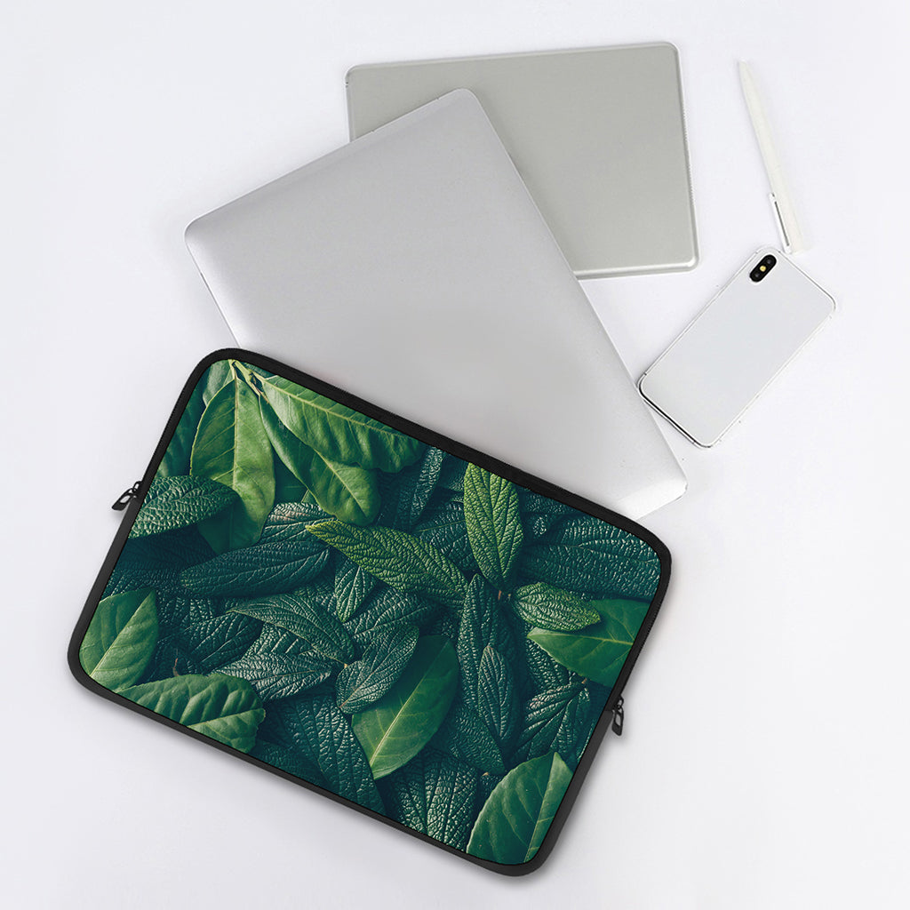 Green Leaves Print Laptop Sleeve