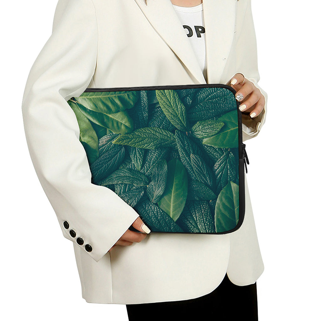 Green Leaves Print Laptop Sleeve