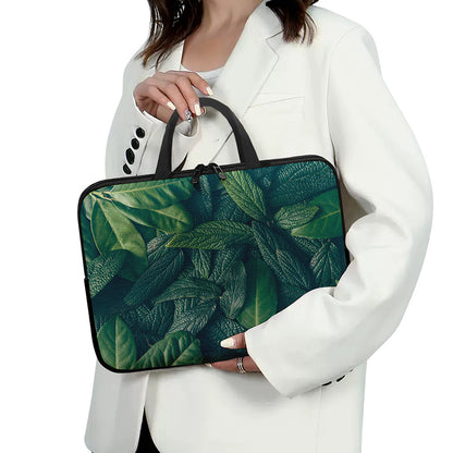 Green Leaves Print Laptop Sleeve With Handle