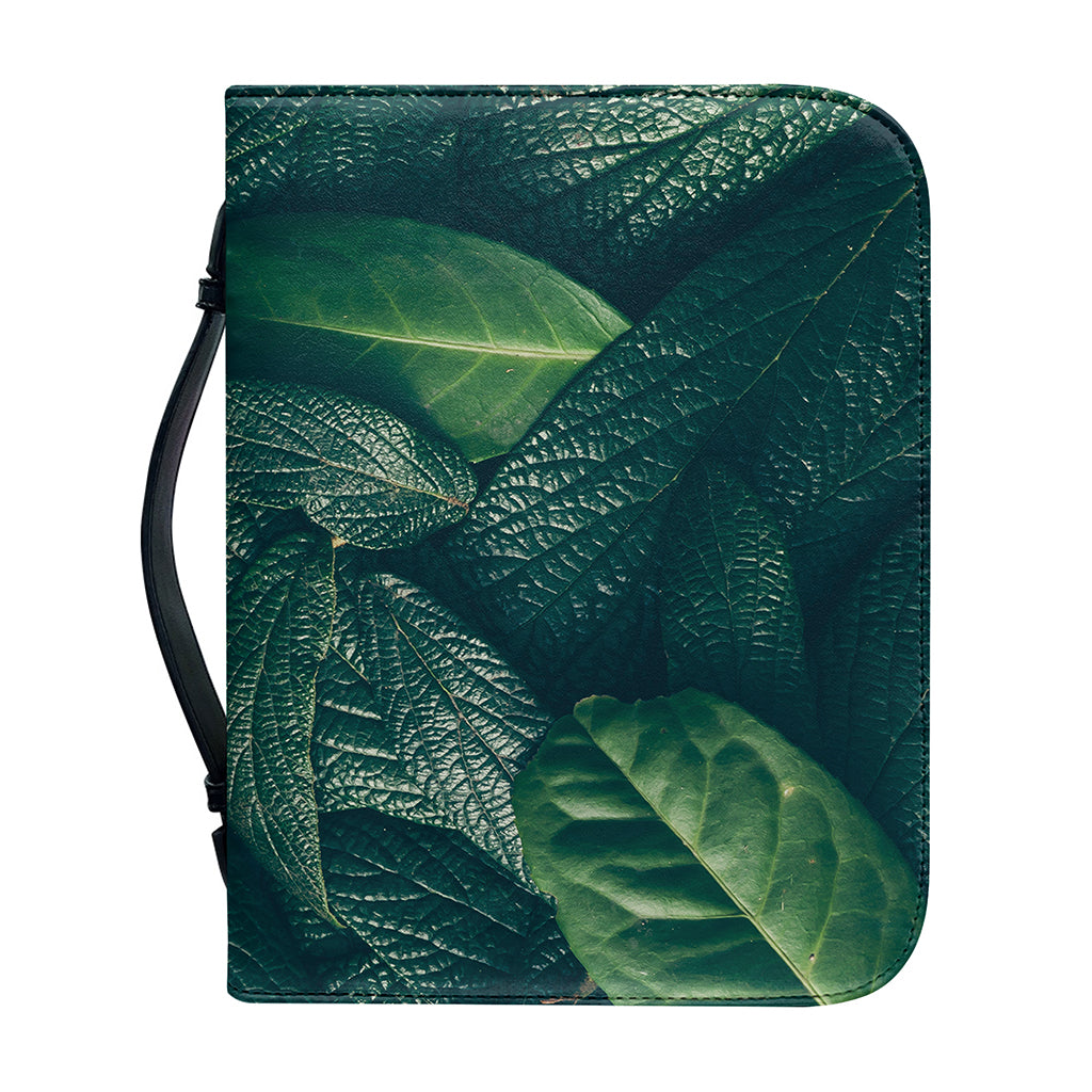 Green Leaves Print Leather Bible Cover