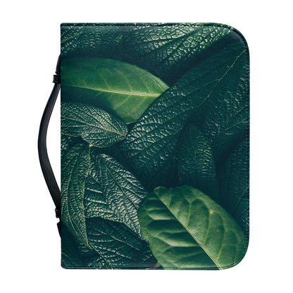 Green Leaves Print Leather Bible Cover