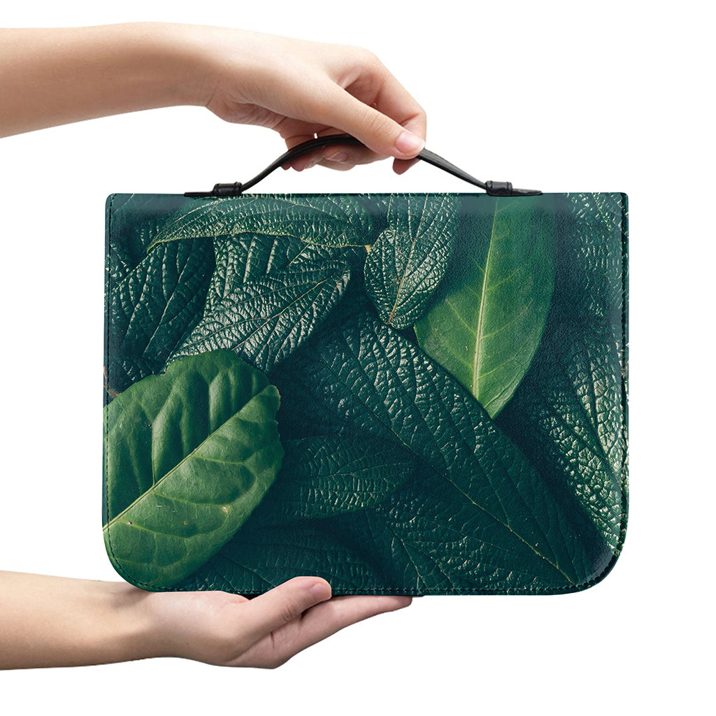 Green Leaves Print Leather Bible Cover