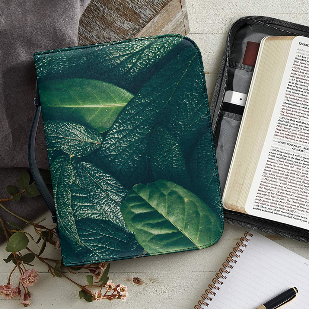 Green Leaves Print Leather Bible Cover