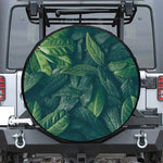 Green Leaves Print Leather Spare Tire Cover