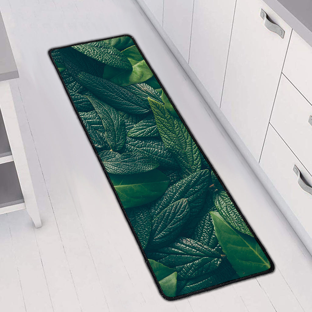 Green Leaves Print Long Kitchen Mat