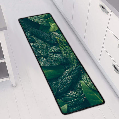 Green Leaves Print Long Kitchen Mat