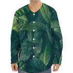 Green Leaves Print Long Sleeve Baseball Jersey