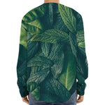 Green Leaves Print Long Sleeve Baseball Jersey