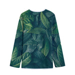Green Leaves Print Long Sleeve Short Coat