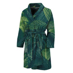 Green Leaves Print Men's Bathrobe