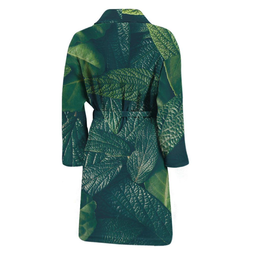 Green Leaves Print Men's Bathrobe