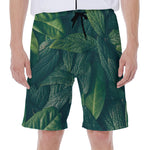 Green Leaves Print Men's Beach Shorts