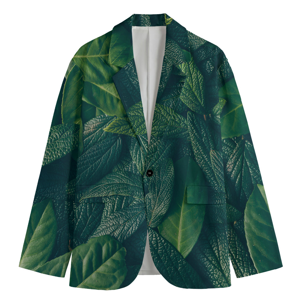 Green Leaves Print Men's Blazer