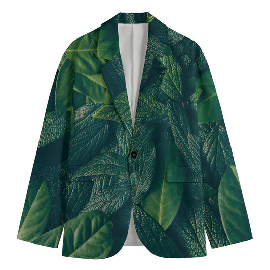 Green Leaves Print Men's Blazer